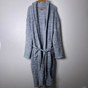 Barefoot Dreams CozyChic Robe Blue White Heathered Soft Knit 509 Womens Size 3